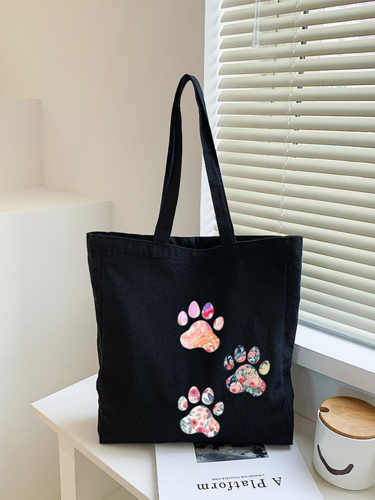 Black Canvas Tote Bag for Women | Printed Multipurpose Cotton Bags | Cute Hand Bag for Girls