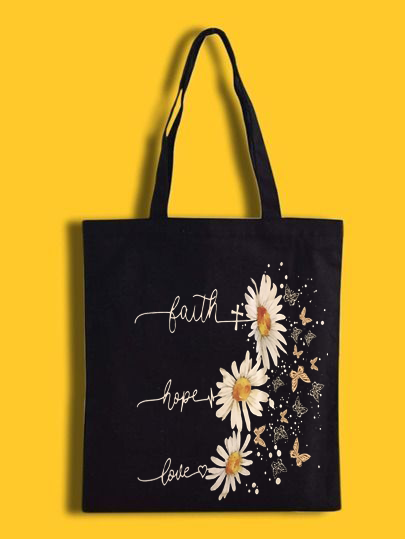 Black Canvas Tote Bag for Women | Printed Multipurpose Cotton Bags | Cute Hand Bag for Girls (Copy)