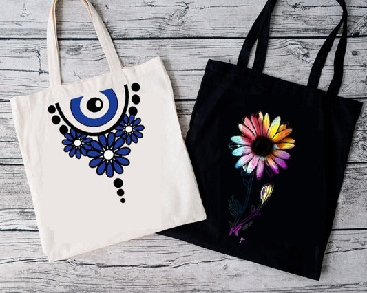 BTB Tote Bags for Women with Zip 100% Organic Cotton Pack of 2