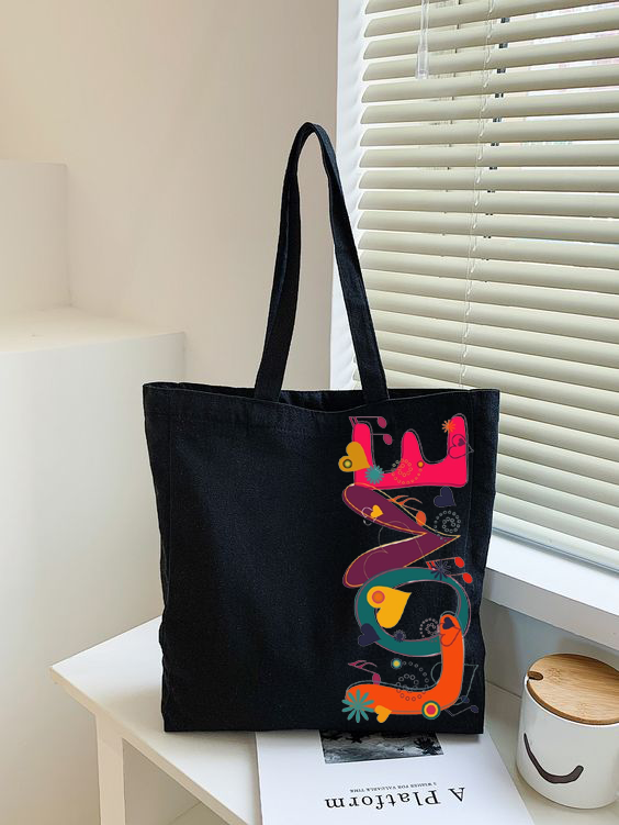 BTB Black Canvas Tote Bag for Women | Printed Without Zipper