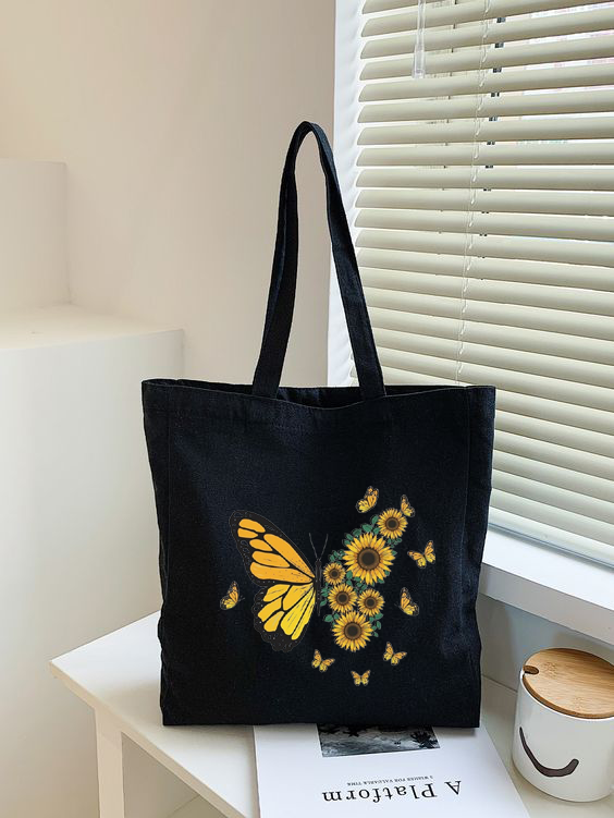 BTB Black Canvas Tote Bag for Women | Printed Without Zipper