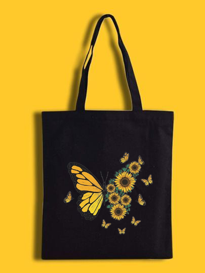 BTB Black Canvas Tote Bag for Women | Printed Without Zipper