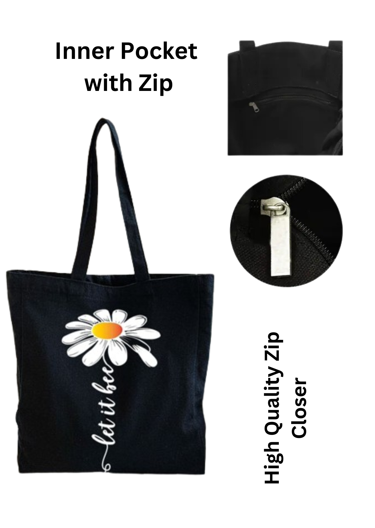 Canvas Tote Bags for Women with Zip, College Bag for Girls